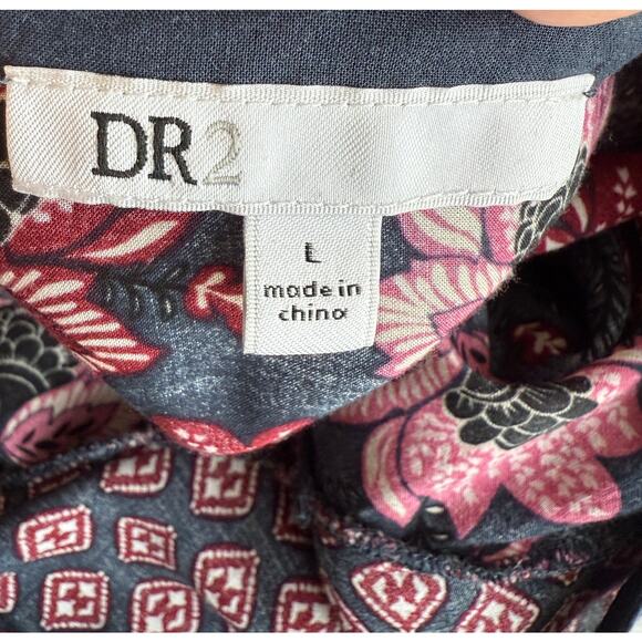 Dr2 Top Blouse Women Large Blue Pink Floral Boho Peasant Prairie Cottagecore - Picture 3 of 11